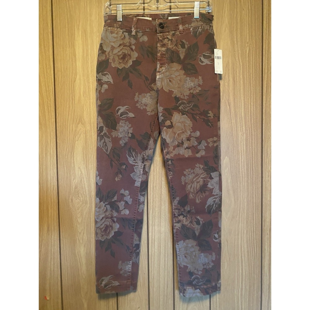 Pilcro Anthropologie High Rise Slim Floral Jeans Mauve Size 28 NWT Button Fly